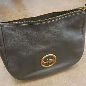 Coach Black Pebbled Leather Shoulder Bag with Gold Medallion